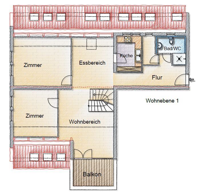 Grundriss Wohnebene 1